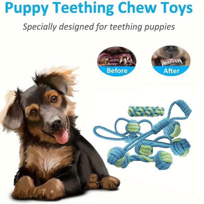 7pcs Dog Rope Chew Toys, Interactive Knot Toys Durable Training Set，Teething Puppies & Aggressive Chewers, Indoor/Outdoor Play