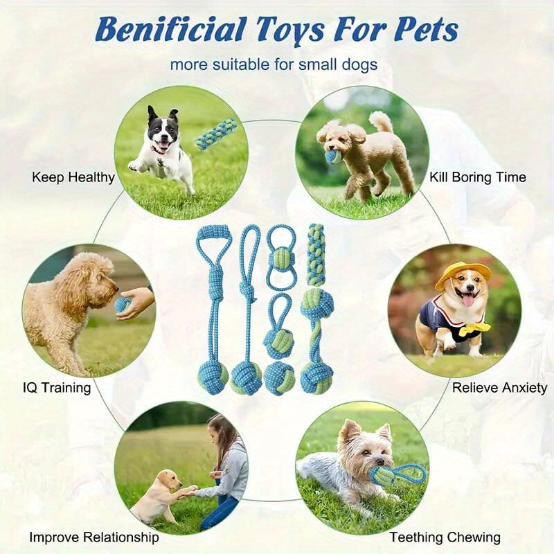 7pcs Dog Rope Chew Toys, Interactive Knot Toys Durable Training Set，Teething Puppies & Aggressive Chewers, Indoor/Outdoor Play