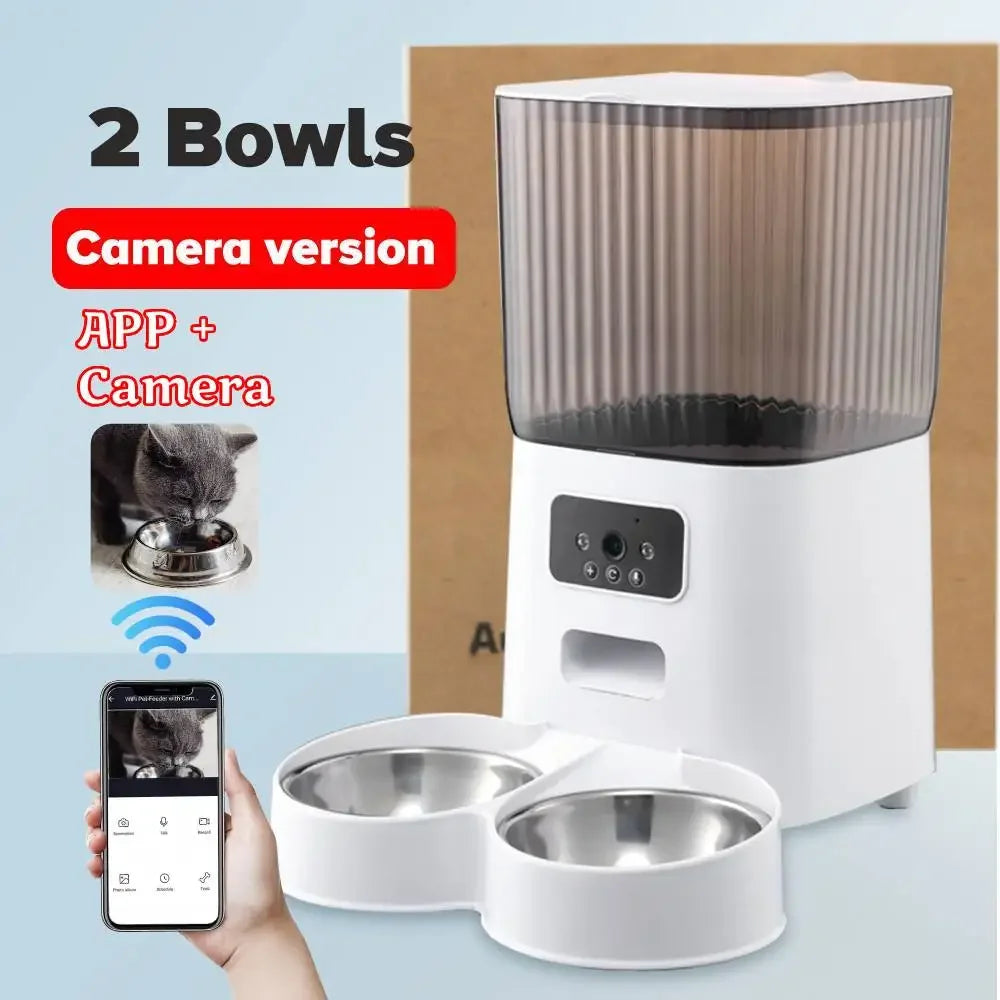 5L Automatic Feeder Cats WiFi with Camera HD Smart Interactive Pet Food Dispenser Timer Stainless Steel Bowl Auto Dog Feeder