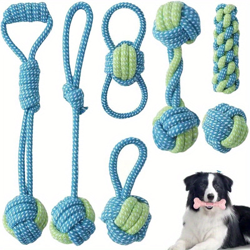 7pcs Dog Rope Chew Toys, Interactive Knot Toys Durable Training Set，Teething Puppies & Aggressive Chewers, Indoor/Outdoor Play