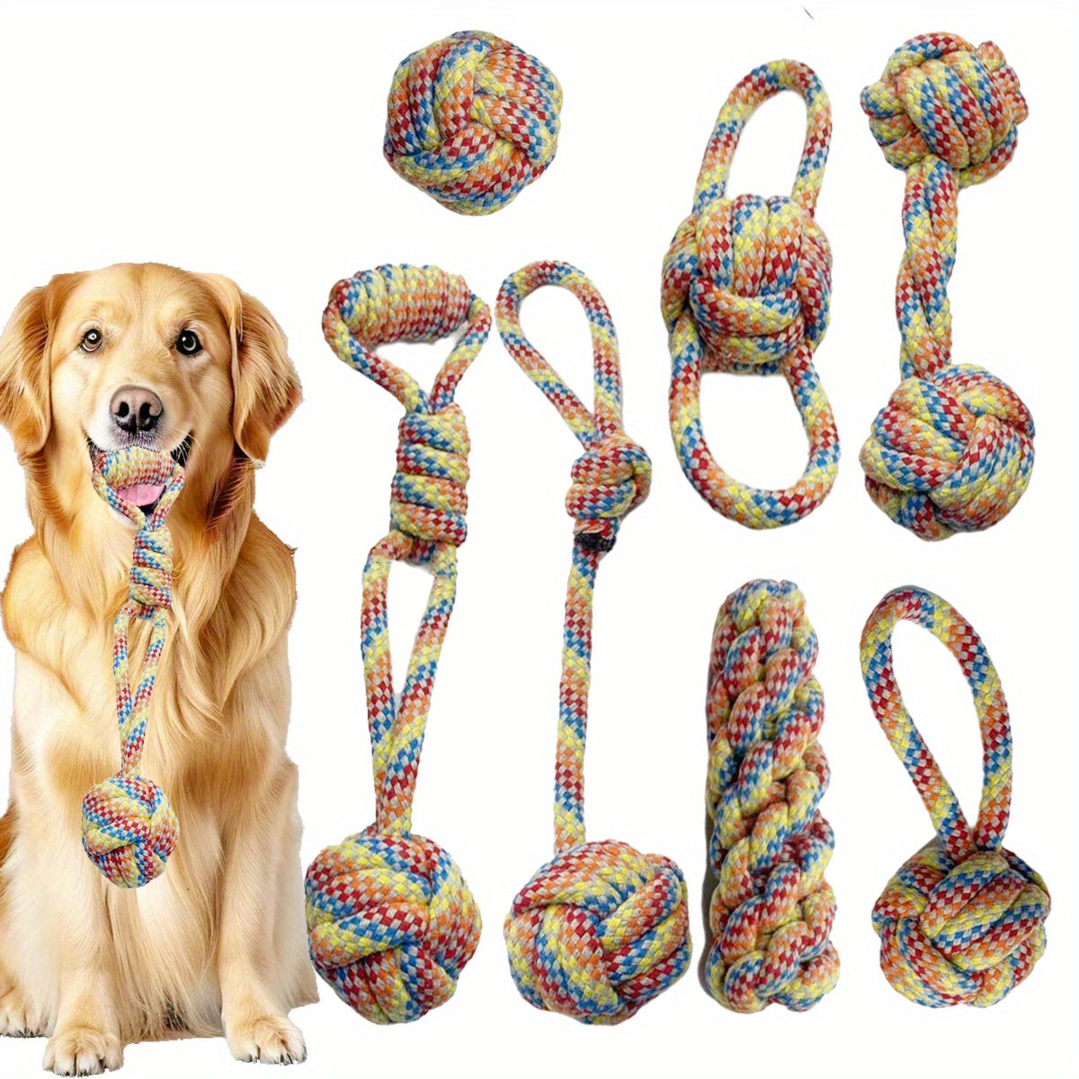 7pcs Dog Rope Chew Toys, Interactive Knot Toys Durable Training Set，Teething Puppies & Aggressive Chewers, Indoor/Outdoor Play