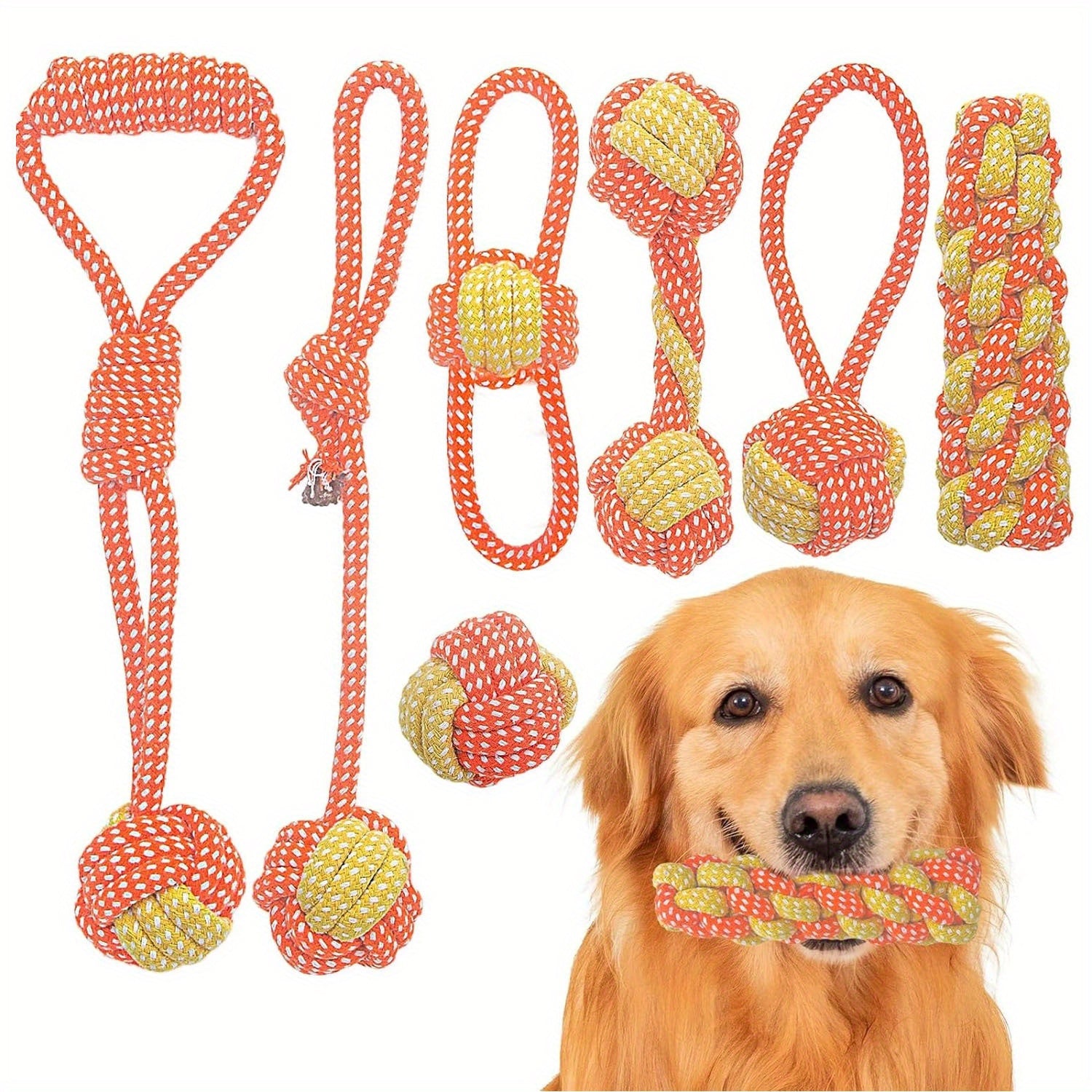 7pcs Dog Rope Chew Toys, Interactive Knot Toys Durable Training Set，Teething Puppies & Aggressive Chewers, Indoor/Outdoor Play